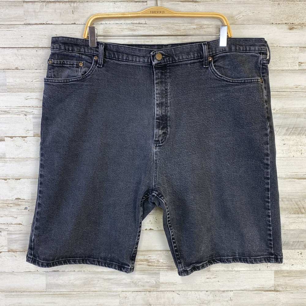 Wrangler Jean Shorts Men 42x9.5 Black Denim Medium Wash Western Jorts Stretch